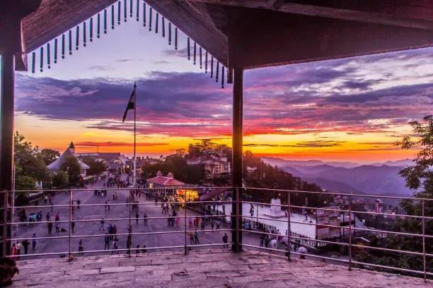 Shimla ridge glowing at dusk