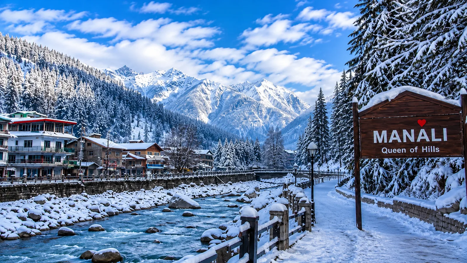 Snow-covered Manali in winter