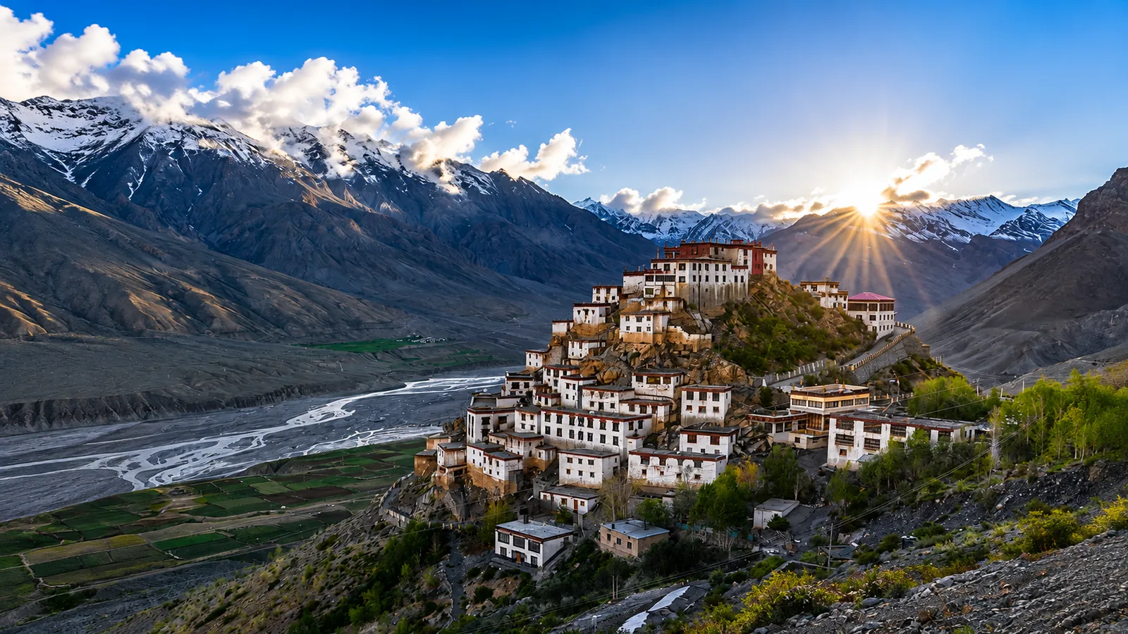 Key Monastery above the Spiti Valley at sunrise
